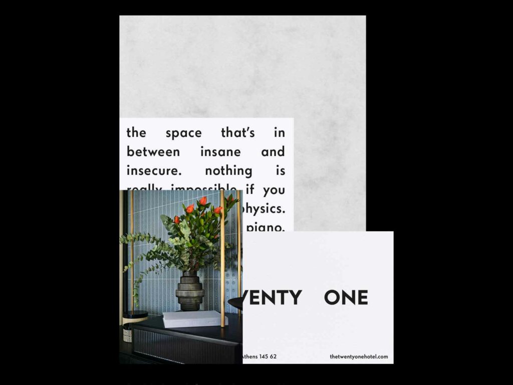 The Twenty One hotel branding by Marlon Tate in Athens Greece