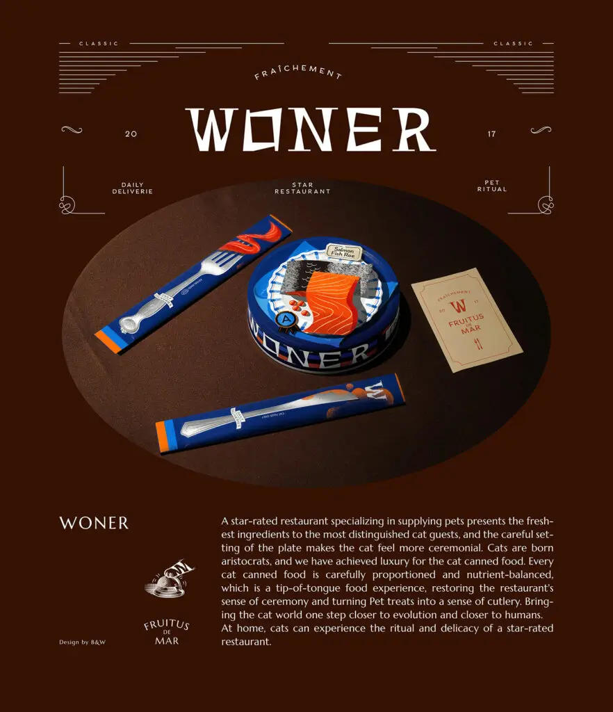 Woner restaurant branding and pet food packaging design by B&W Graphic Lab